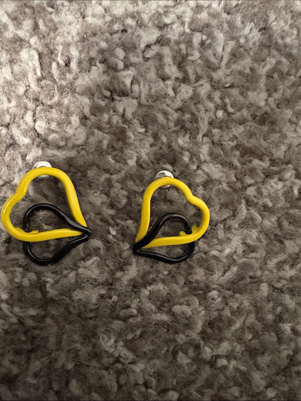 Yellow and Black Double Heart Stud Earrings - Women Jewelry